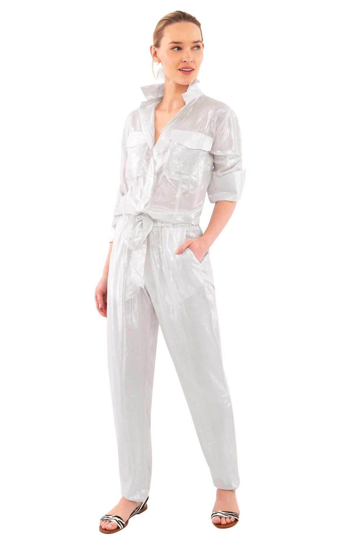 Metallic Trouser - Glinda Lurex - Final Sale Silver