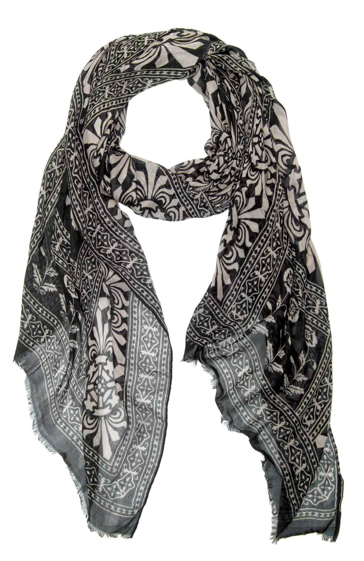 Modal Printed Scarf - Falltime Black Khaki One Size