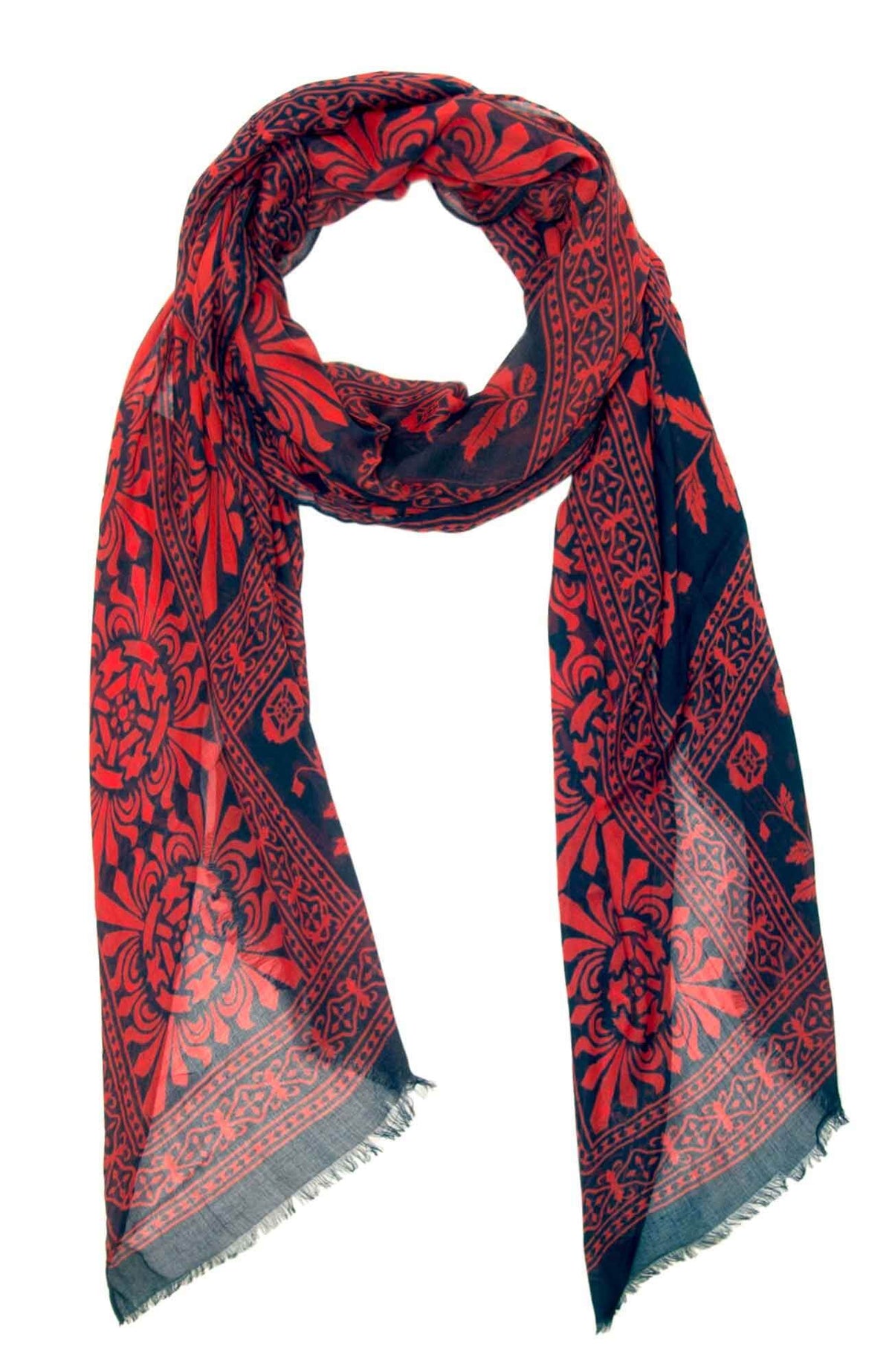 Modal Printed Scarf - Falltime Navy Red One Size