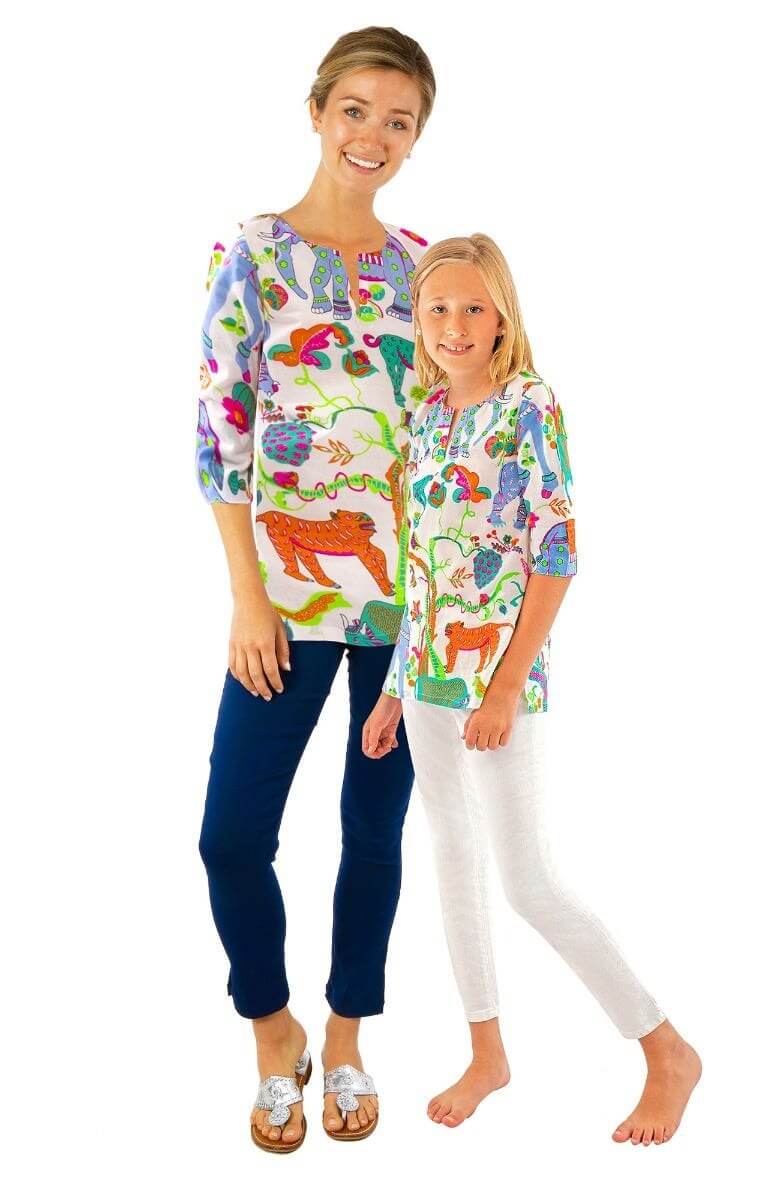 Mommy & Me Adult Tunic - Animal Kingdom - Final Sale White Multi