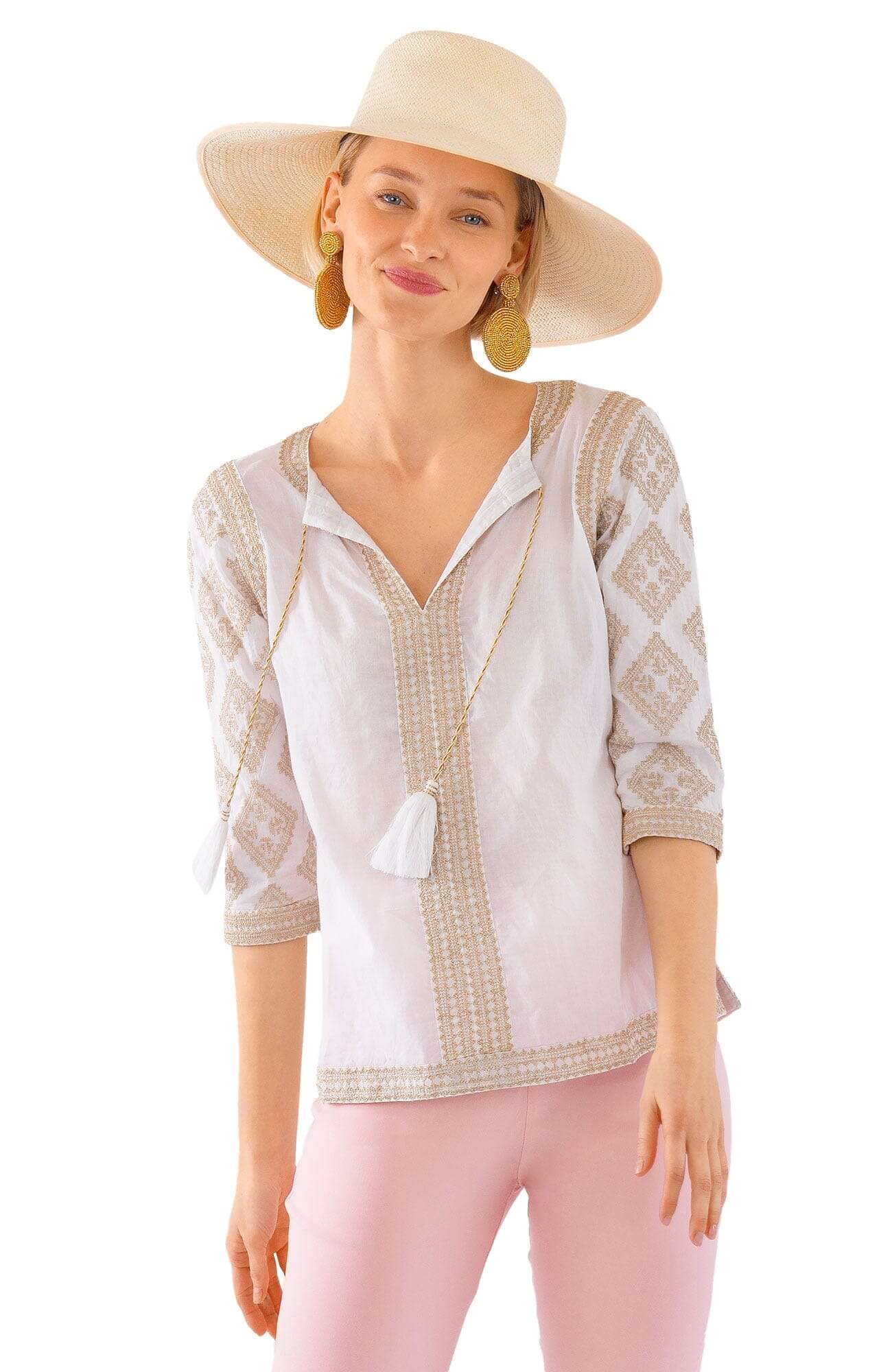 Embroidered Top - Odessa - Final Sale White Gold