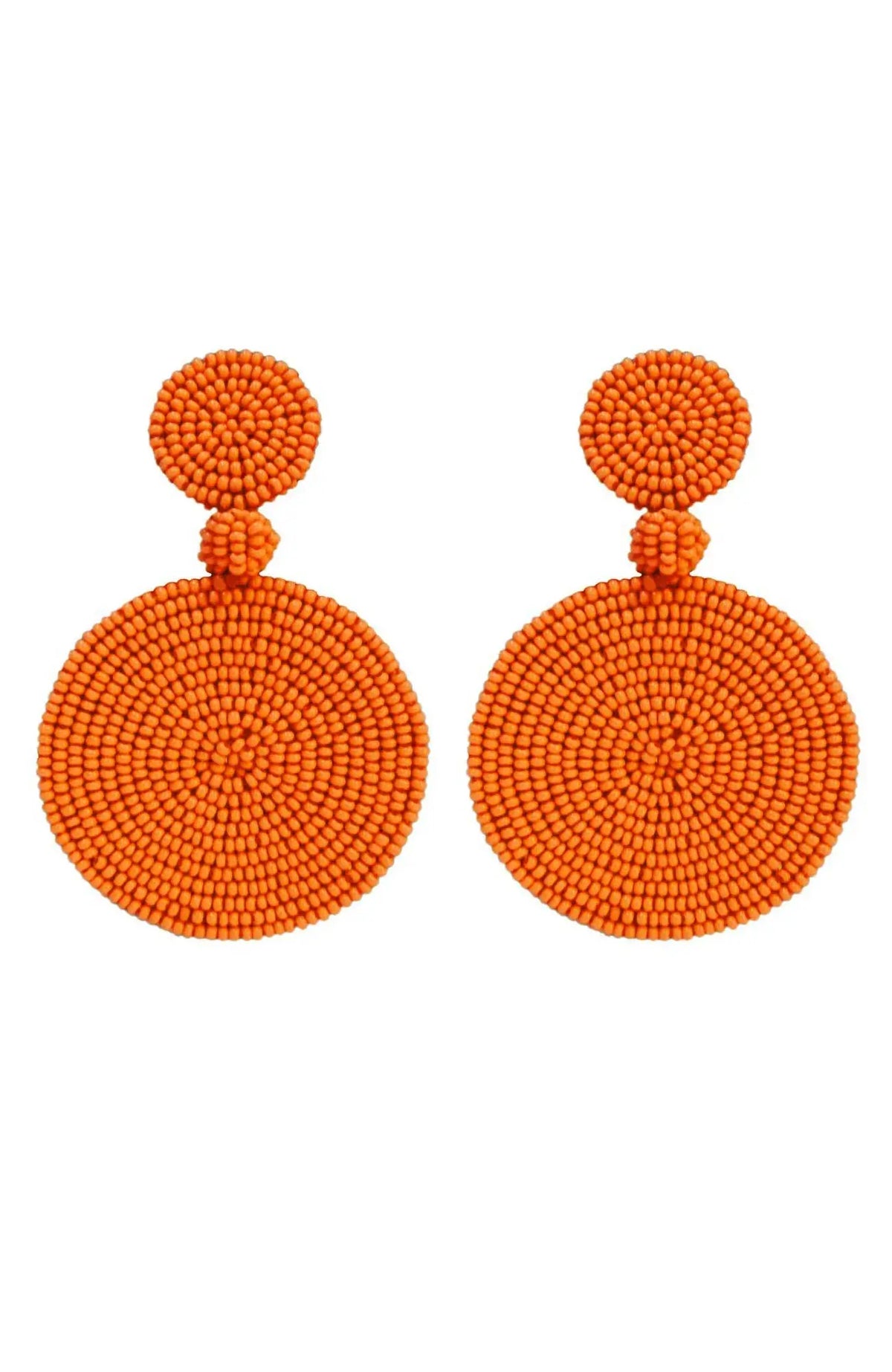 Beaded Circle Clip Earrings - Capetown Orange One Size