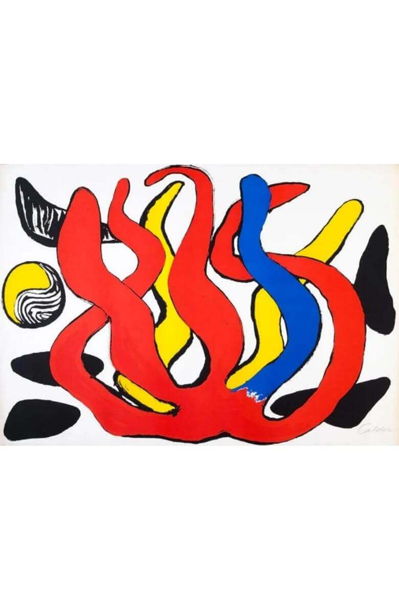 Alexander Calder Lithograph - Red Yellow and Blue Coral With Shells