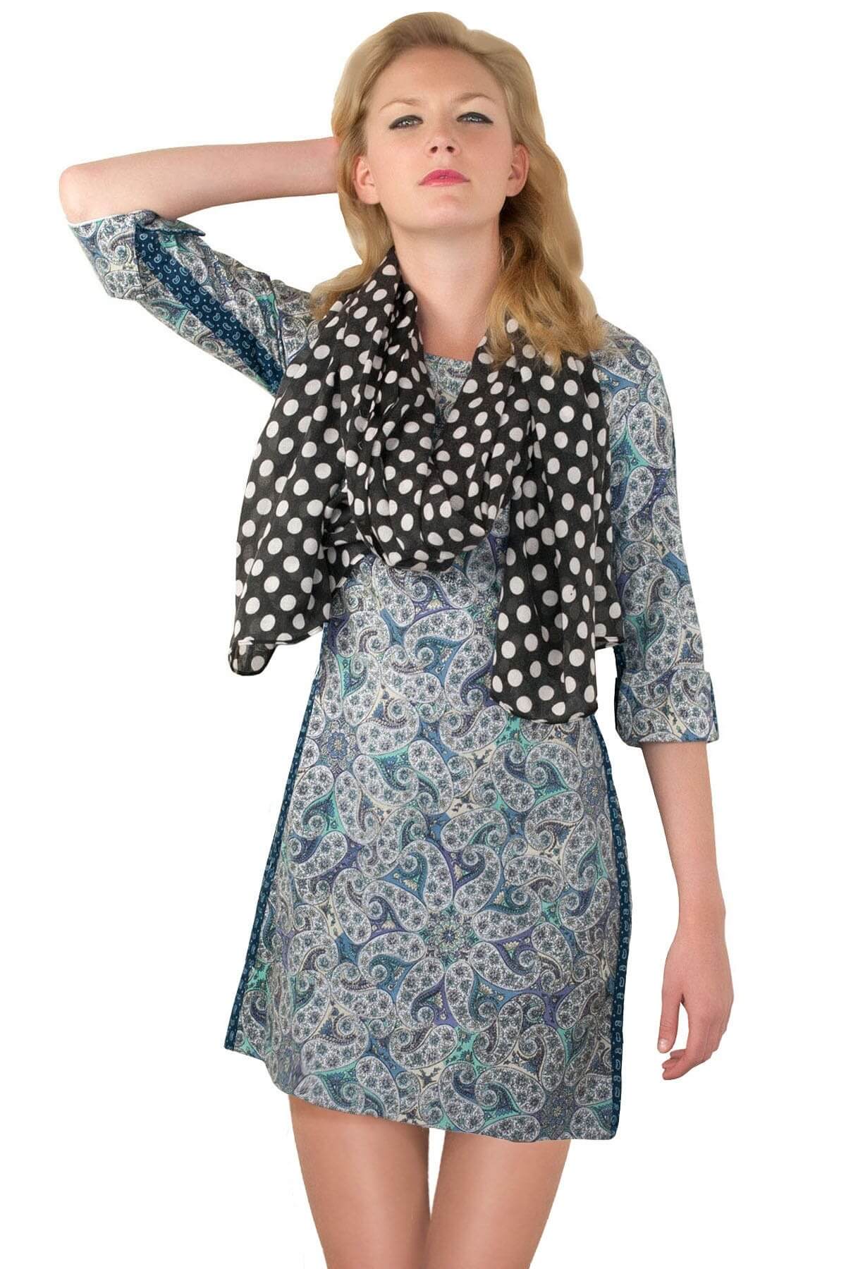 Pashmina Viscose Polka Dot Scarf Black White One Size