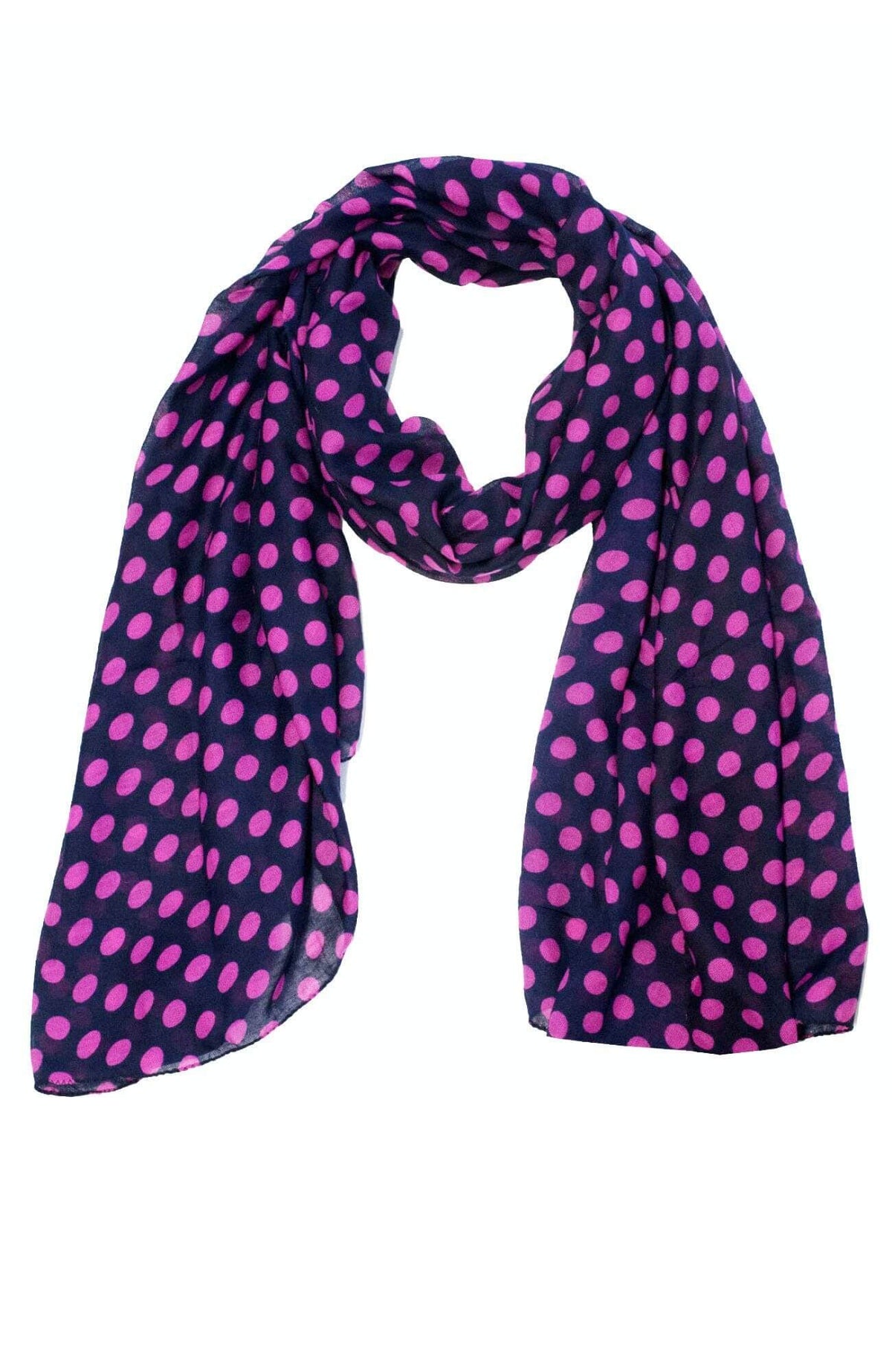 Pashmina Viscose Polka Dot Scarf Navy Fuchsia One Size