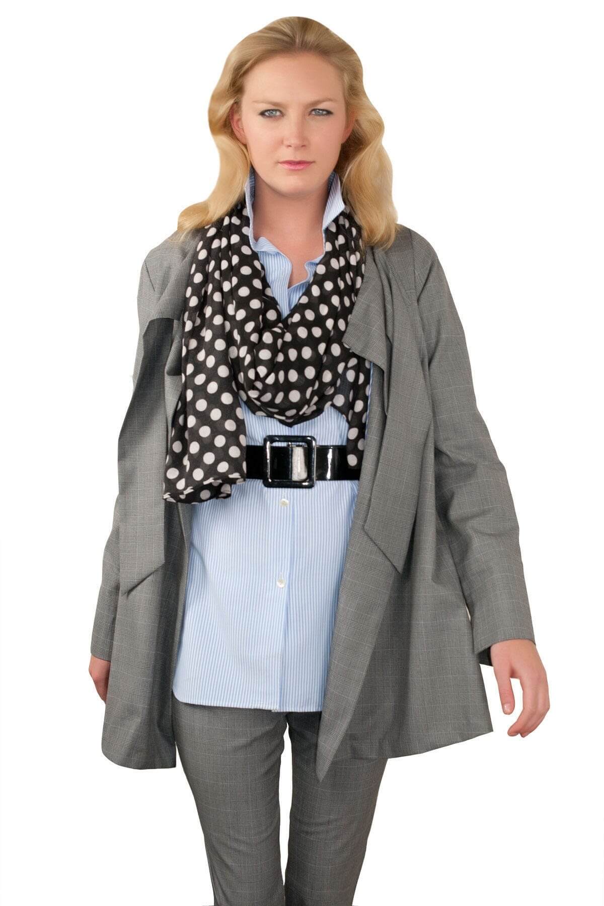 Pashmina Viscose Polka Dot Scarf Black White One Size