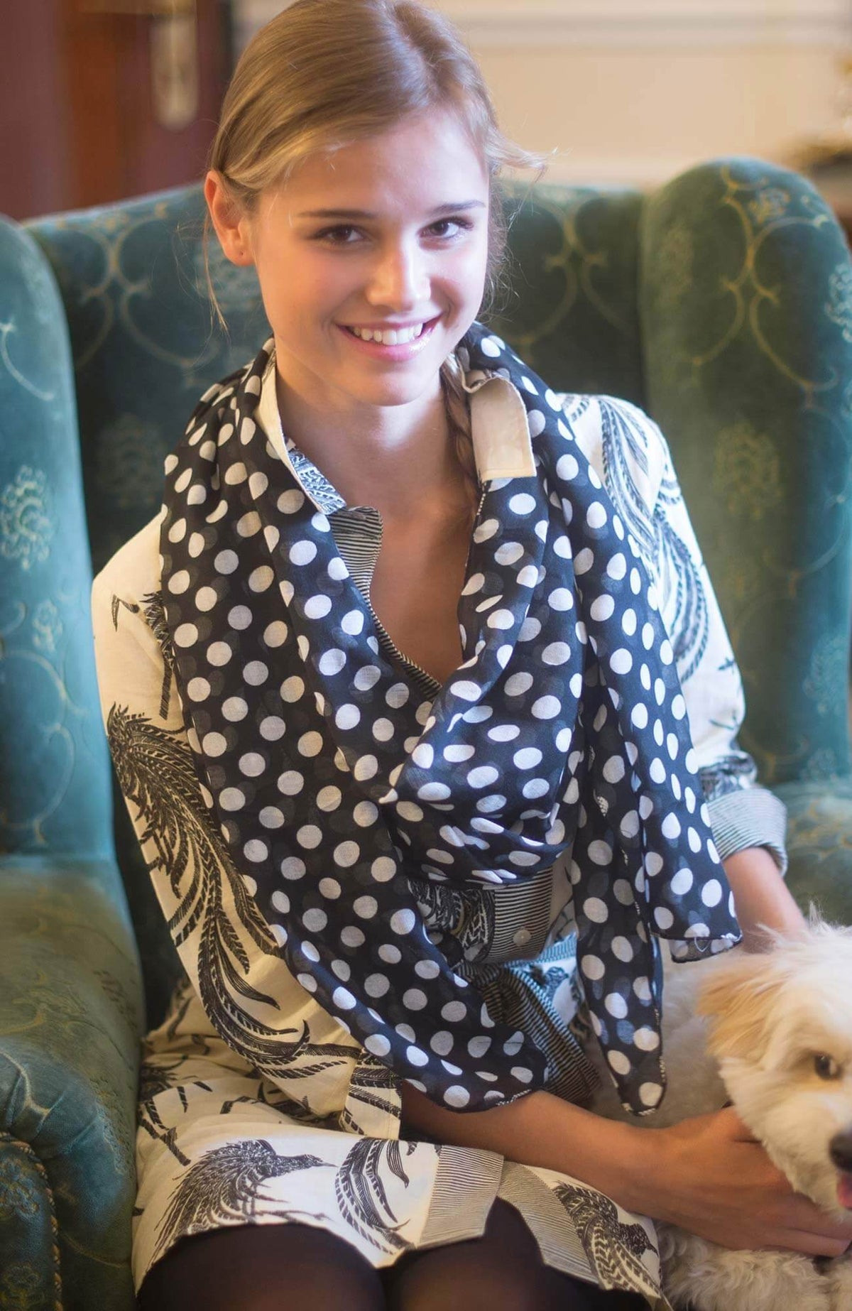 Pashmina Viscose Polka Dot Scarf Black White One Size