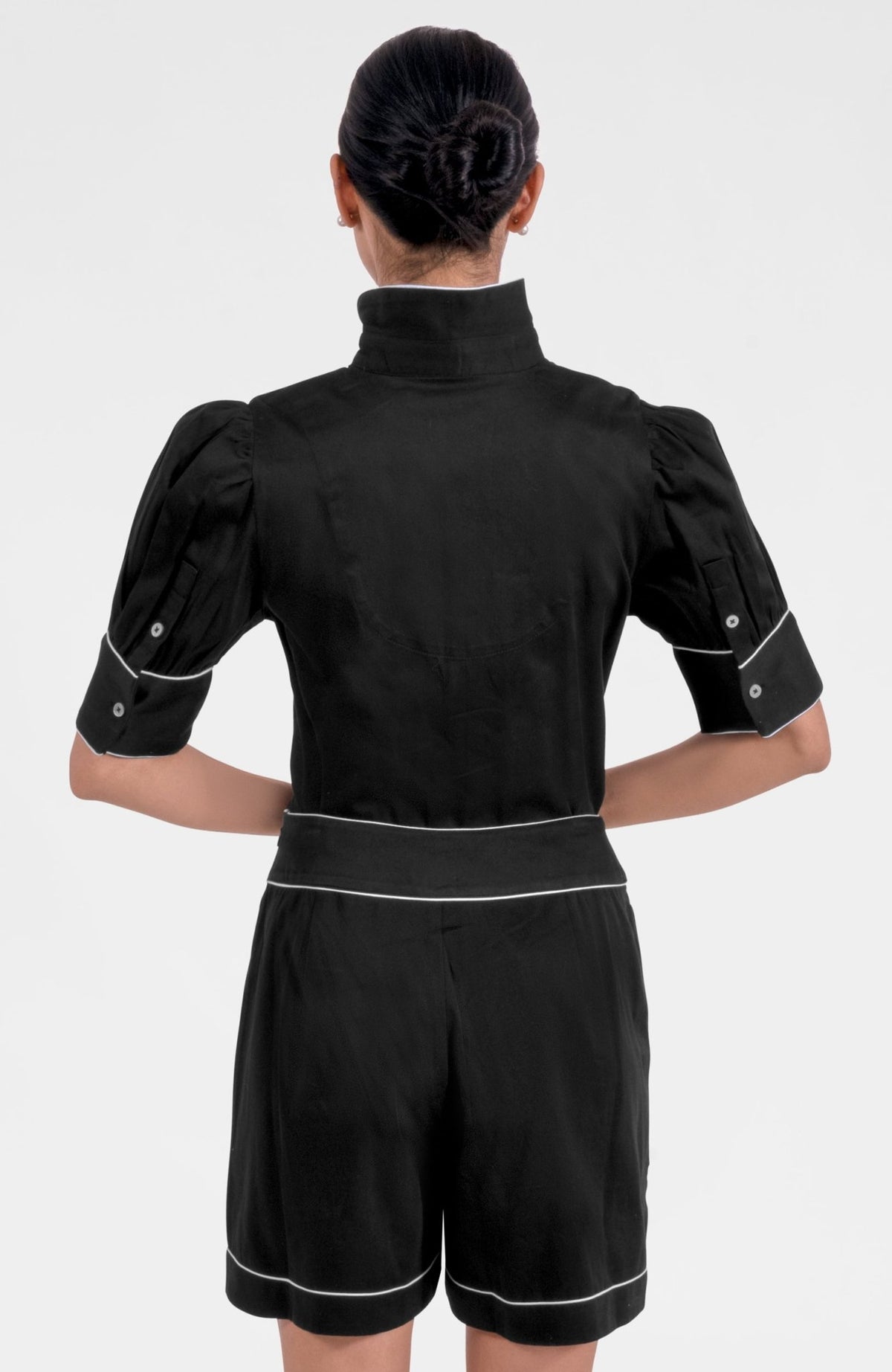 Pip Pip Piping Boyfriend Shirt - Solid Black White