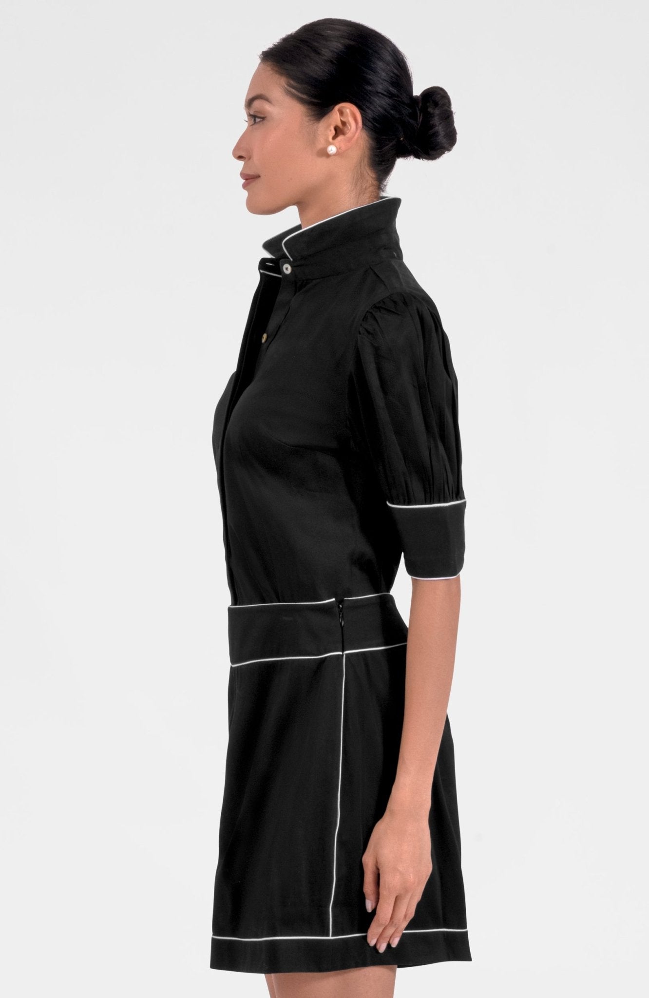 Pip Pip Piping Boyfriend Shirt - Solid Black White