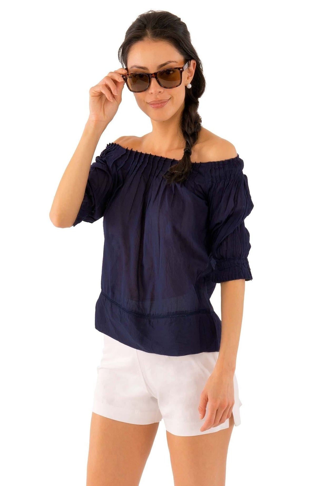 Cotton Pleated Beauty Top - Final Sale Navy