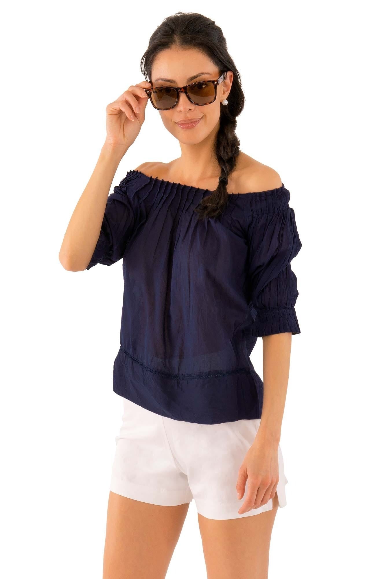 Cotton Pleated Beauty Top - Final Sale Navy