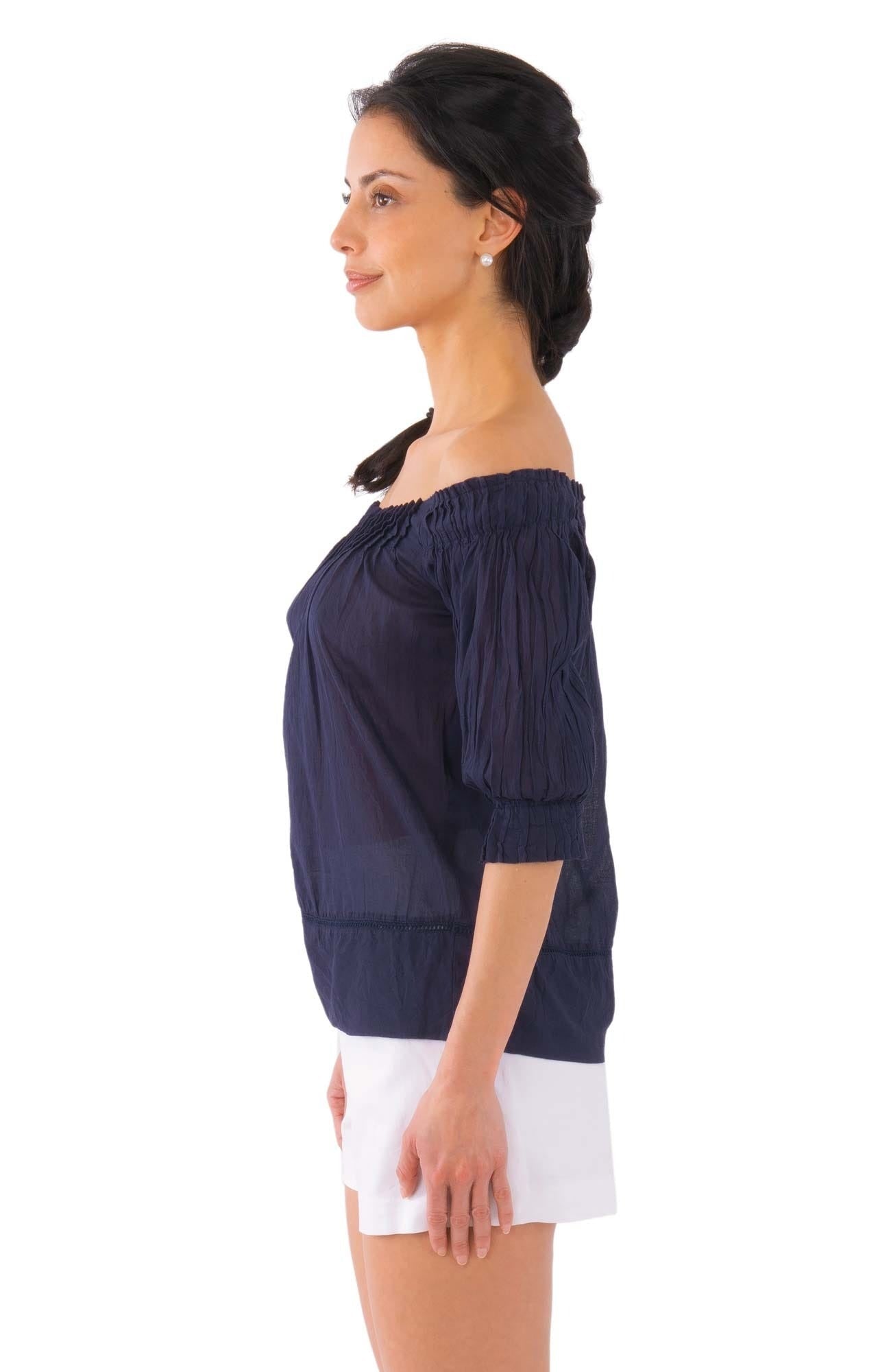 Cotton Pleated Beauty Top - Final Sale Navy