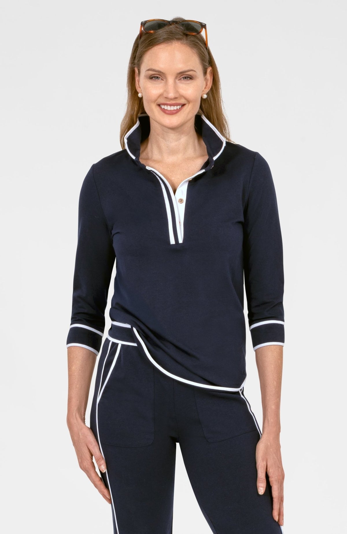 Pop Over Top - Trim It Up Navy White