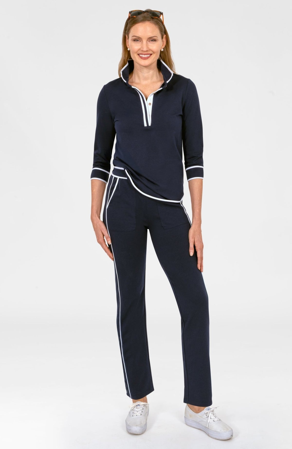 Pop Over Top - Trim It Up Navy White