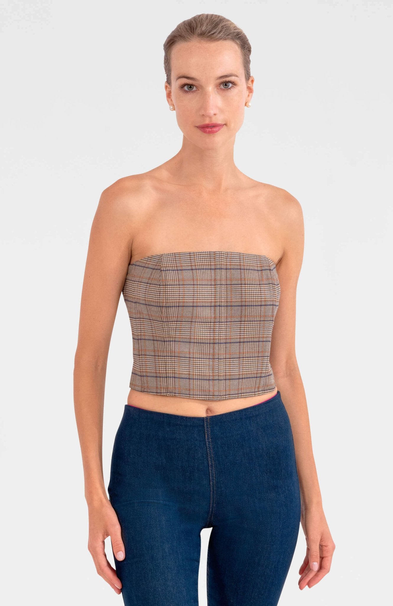 Preppy Plaid Bustier - Khaki Khaki Navy Plaid