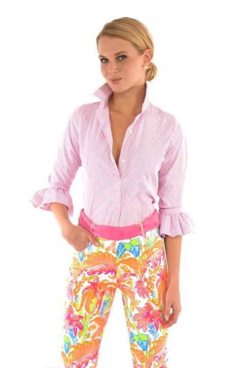 Priss Brooks Blouse - Stripe Wash & Wear Pink Stripe