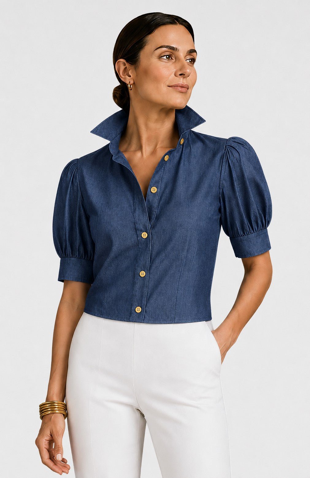 Puff Sleeve Top - Chambray - Gretchen Scott