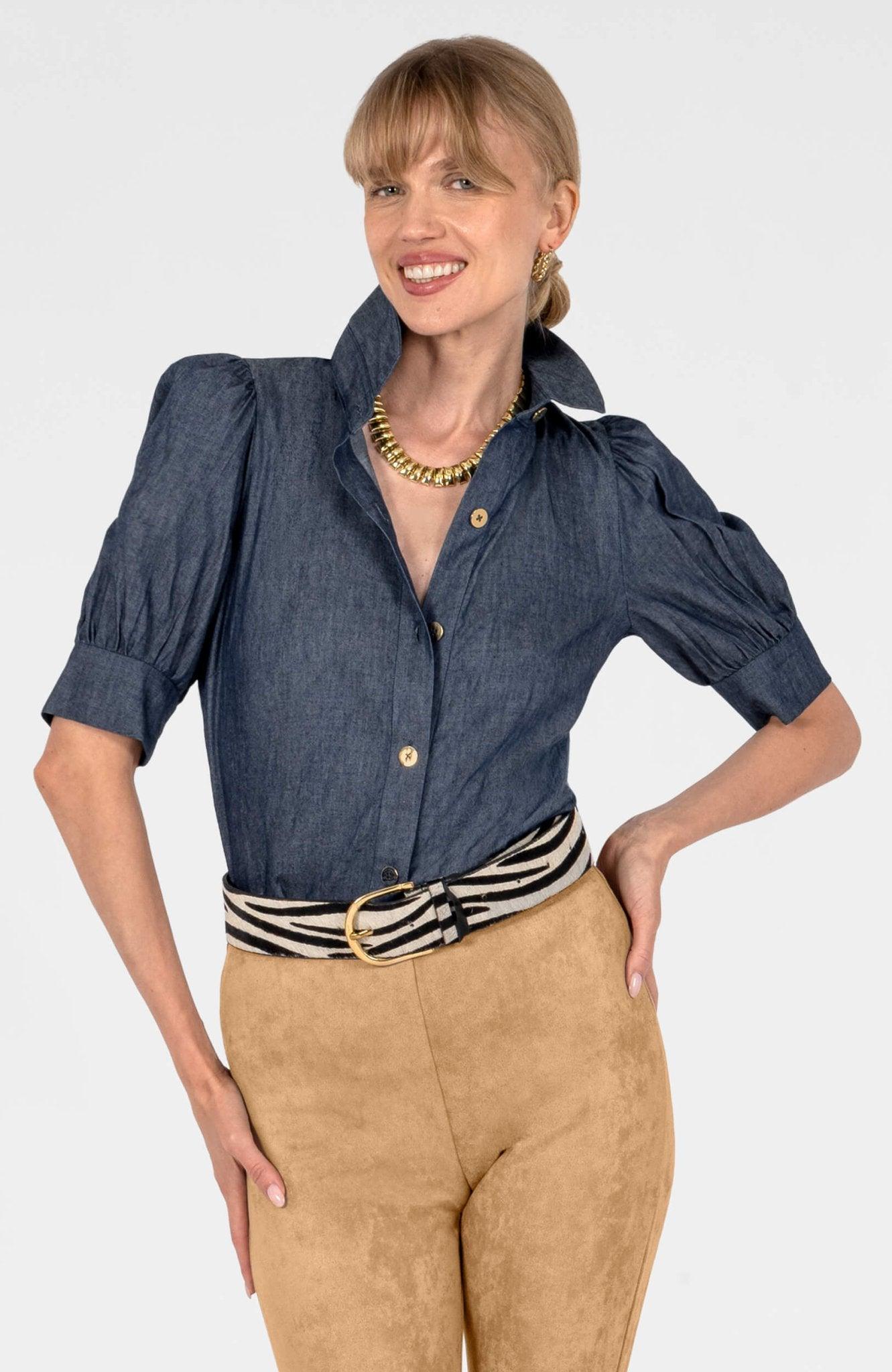 Puff Sleeve Top - Chambray Denim