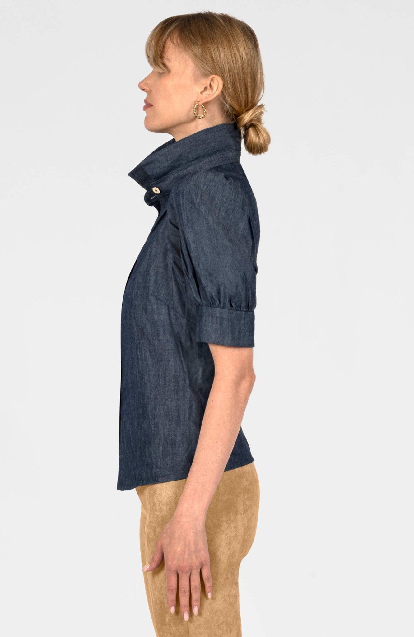 Puff Sleeve Top - Chambray Denim