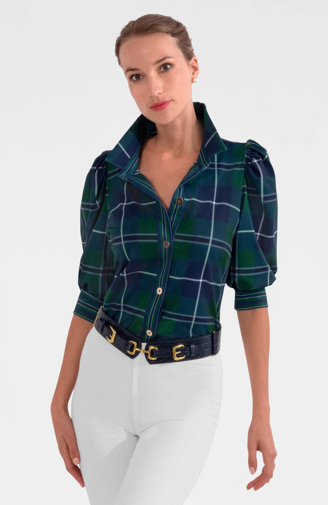 Puff Sleeve Top - Melville Tartan Green Multi