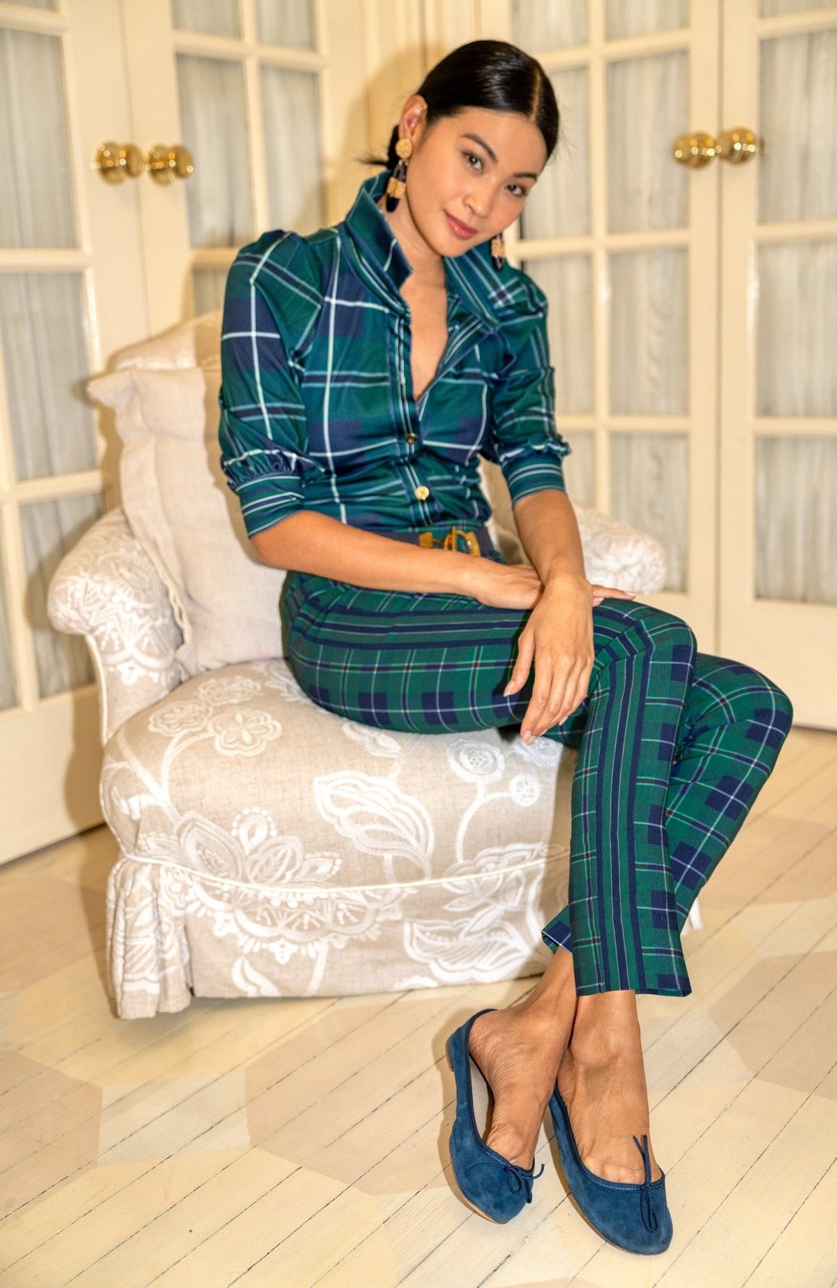 Puff Sleeve Top - Melville Tartan Green Multi