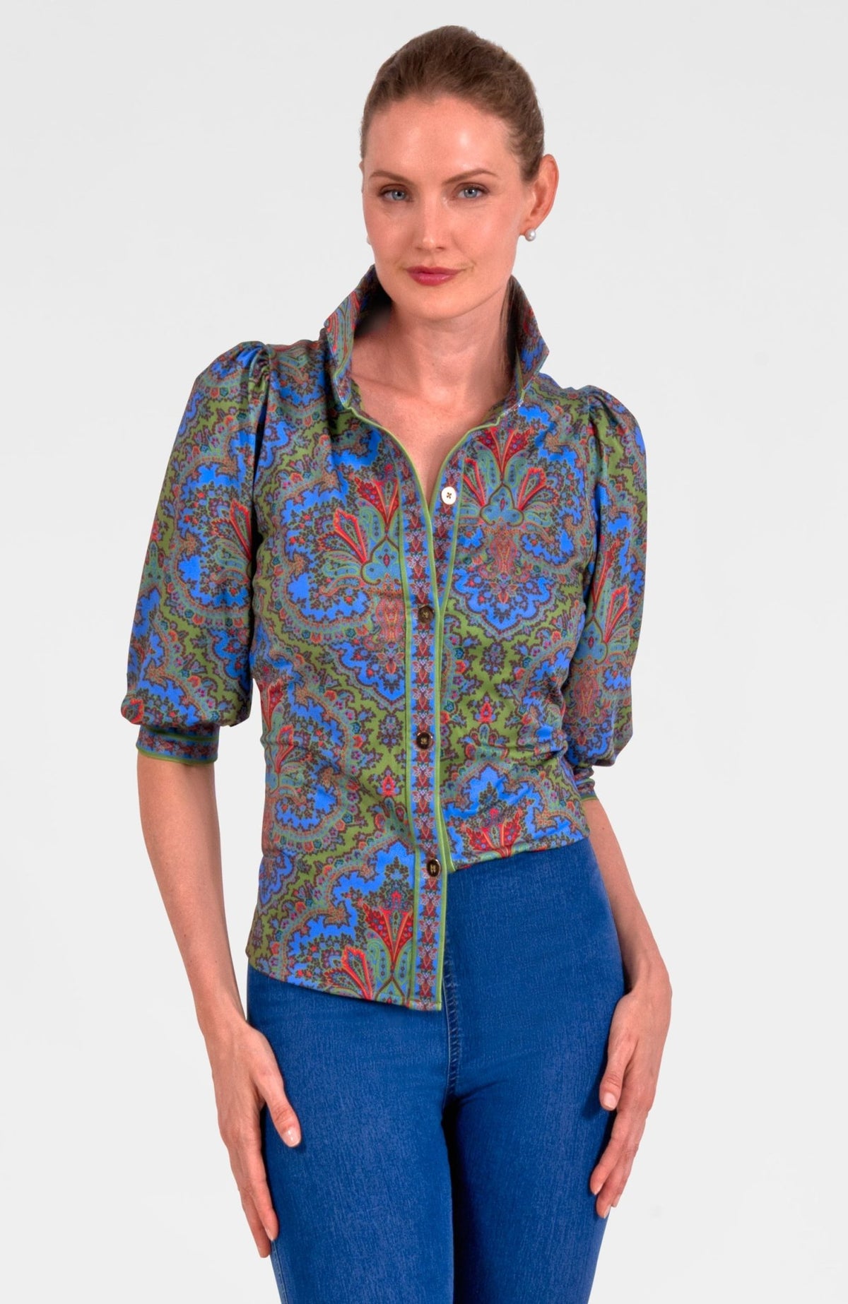 Puff Sleeve Top - Passion Paisley Olive