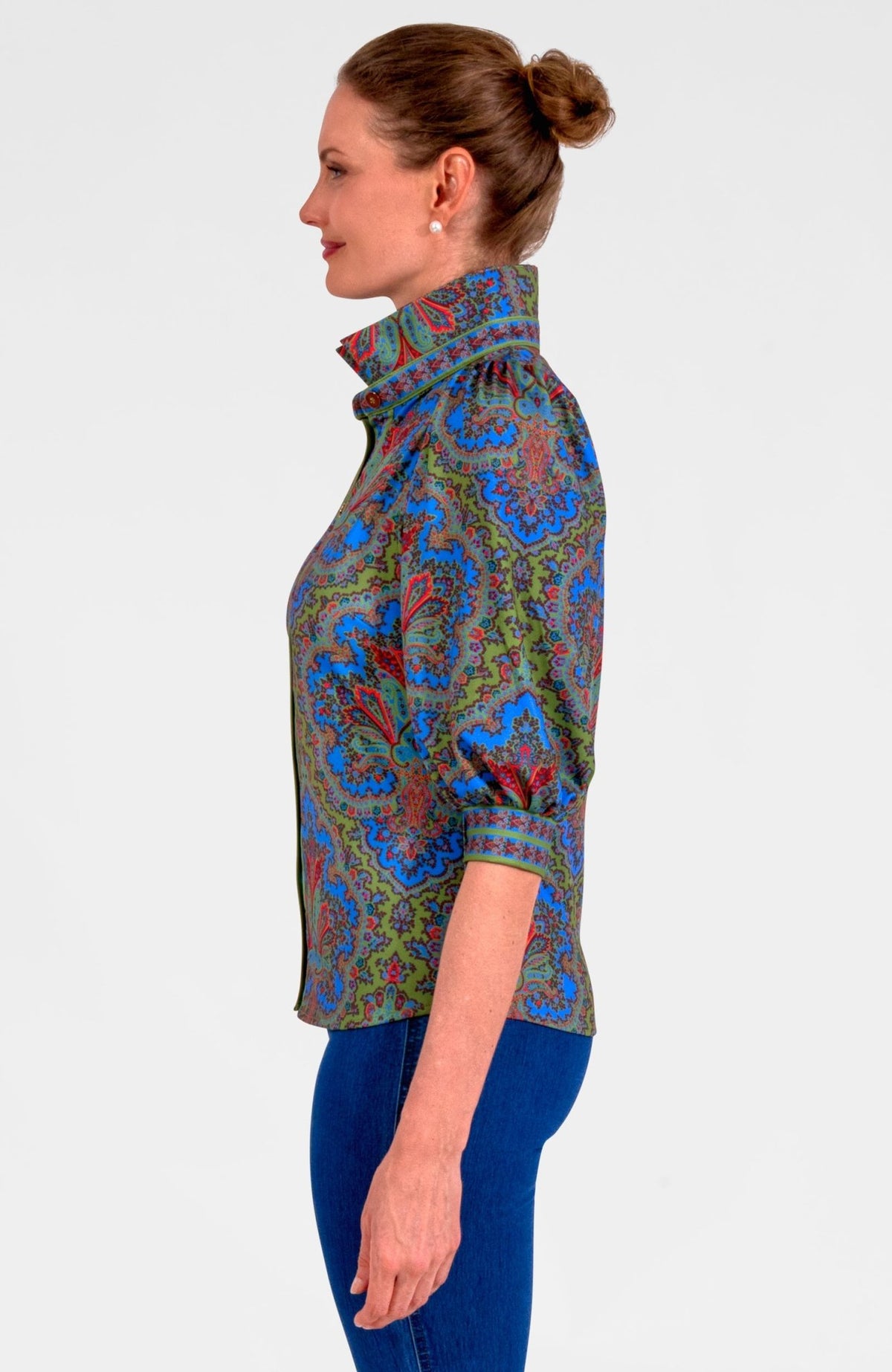 Puff Sleeve Top - Passion Paisley Olive