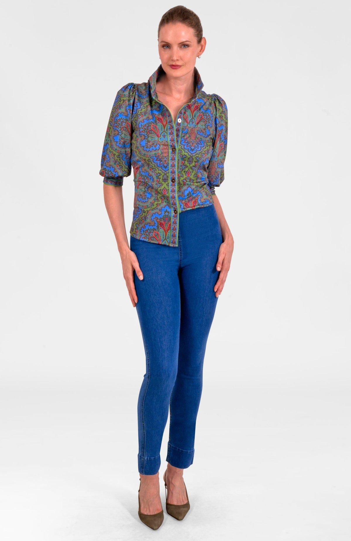 Puff Sleeve Top - Passion Paisley Olive