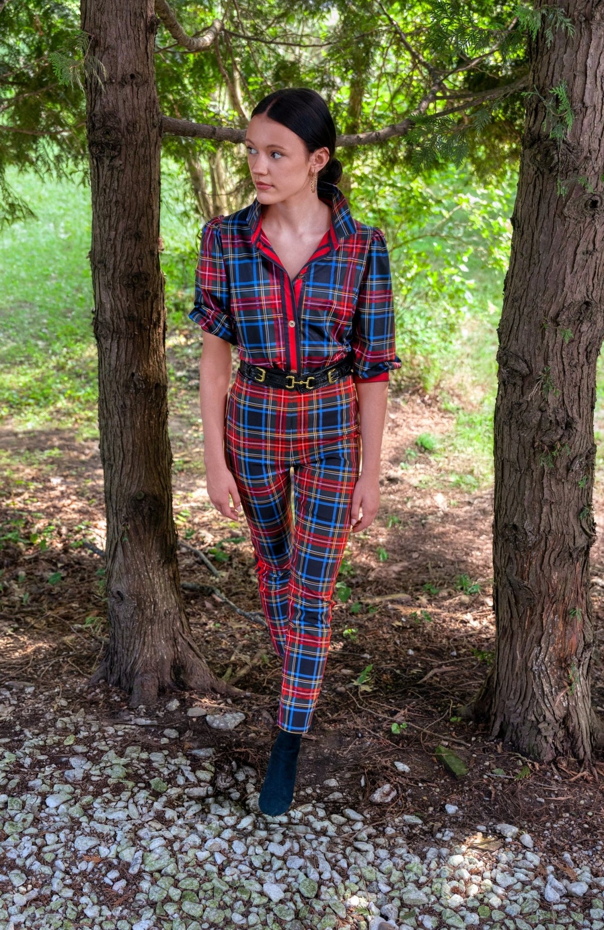 Puff Sleeve Top - Stewart Plaid Black