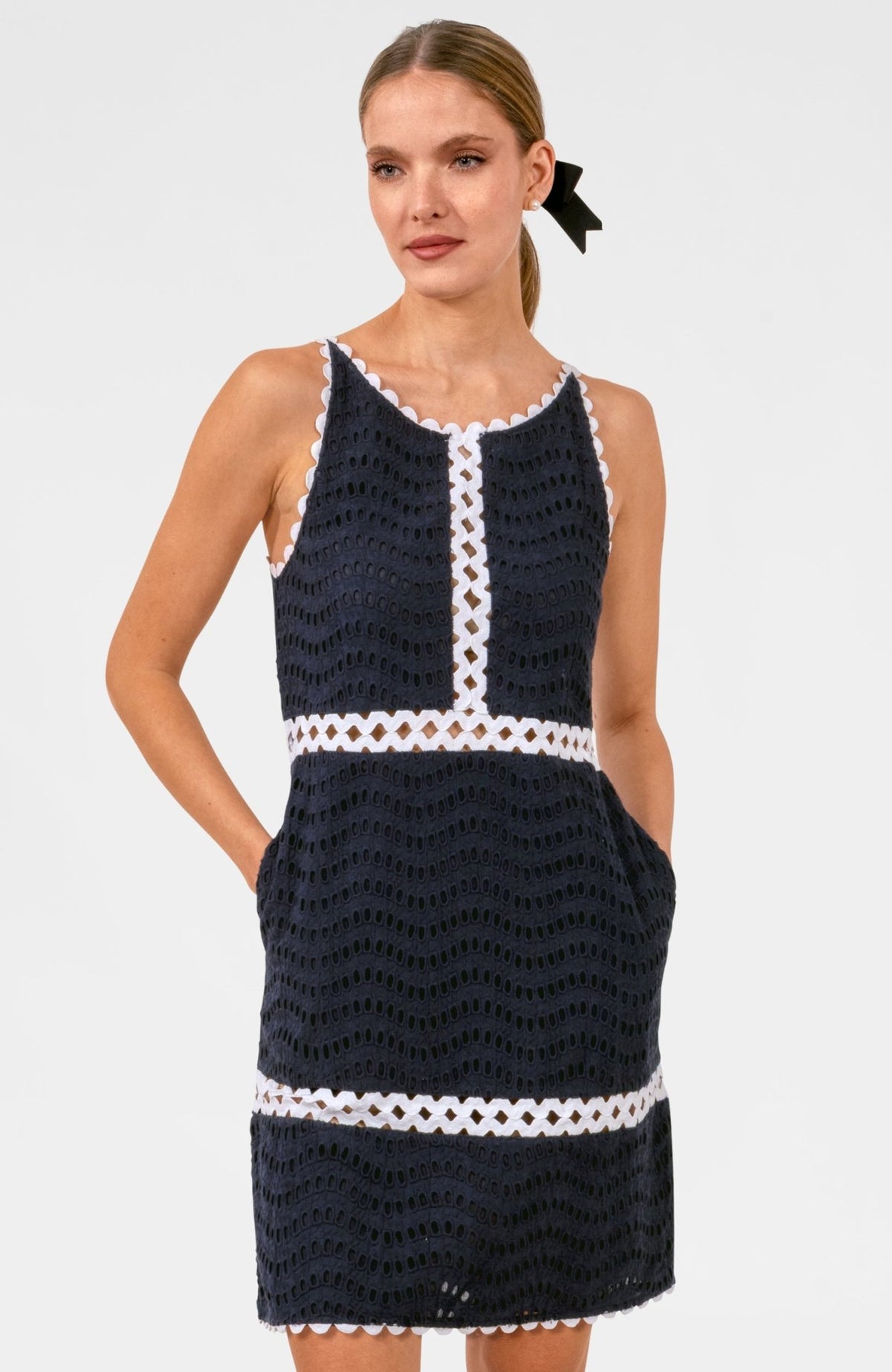 Rikki Dress - Eyelet Navy