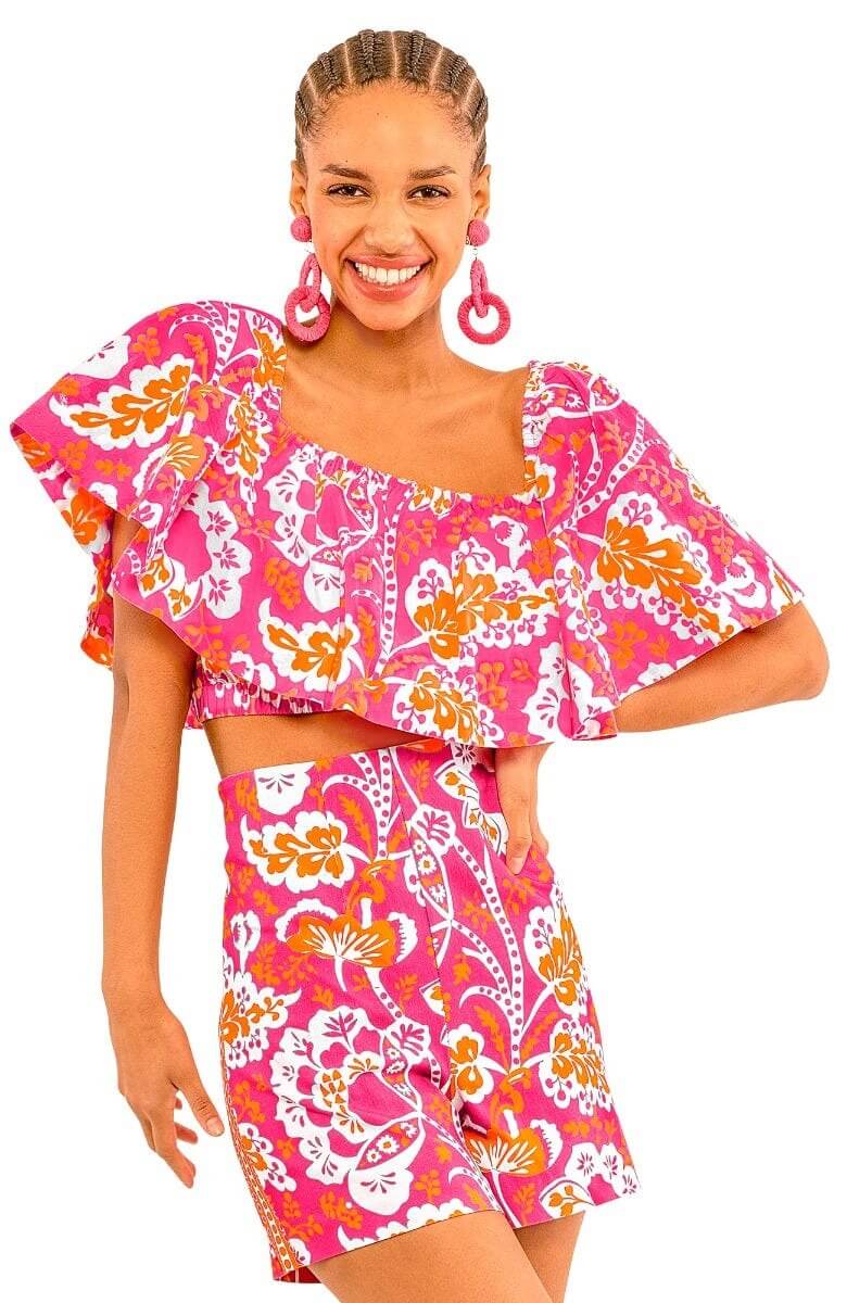 Ruffle Dreaming Top - Flora - Final Sale Pink Orange