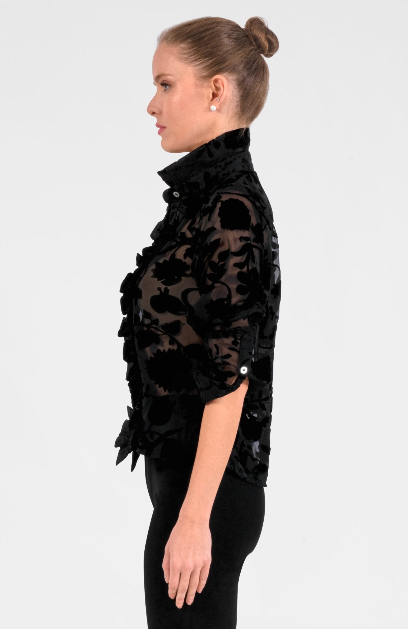 Ruffle Rumble Blouse - Floral Burnout Black