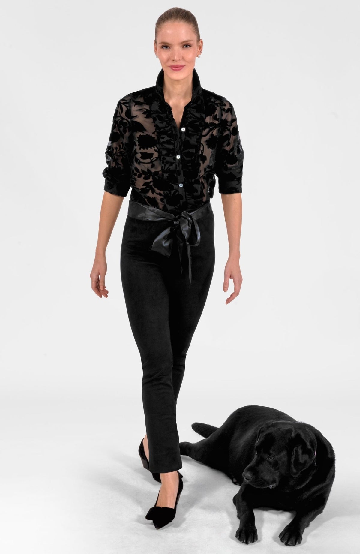 Ruffle Rumble Blouse - Floral Burnout Black