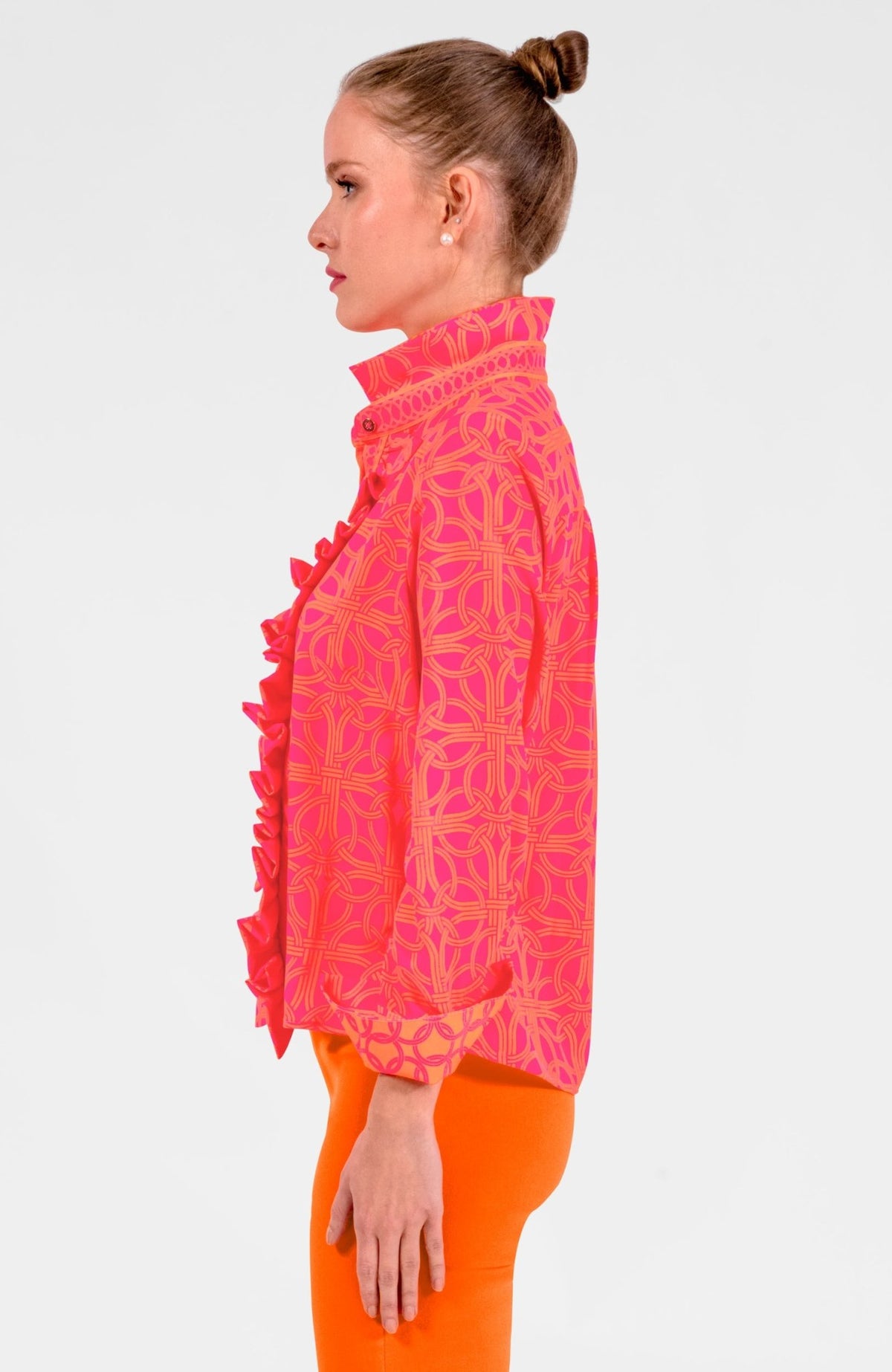 Ruffle Rumble Blouse - Ring Toss Shocking Pink