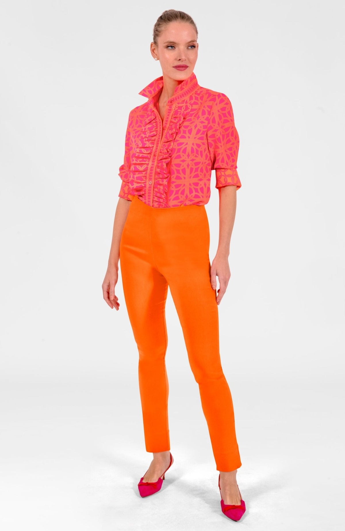 Ruffle Rumble Blouse - Ring Toss Shocking Pink