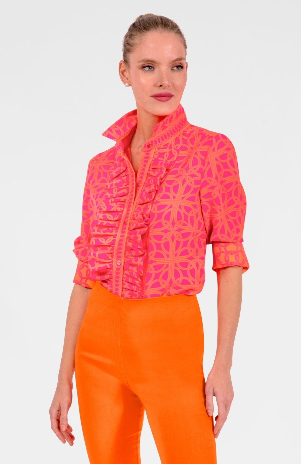 Ruffle Rumble Blouse - Ring Toss Shocking Pink
