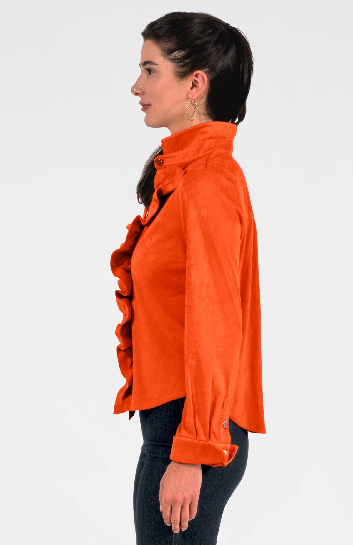 Ruffle Rumble Blouse - Ultra Suede Orange
