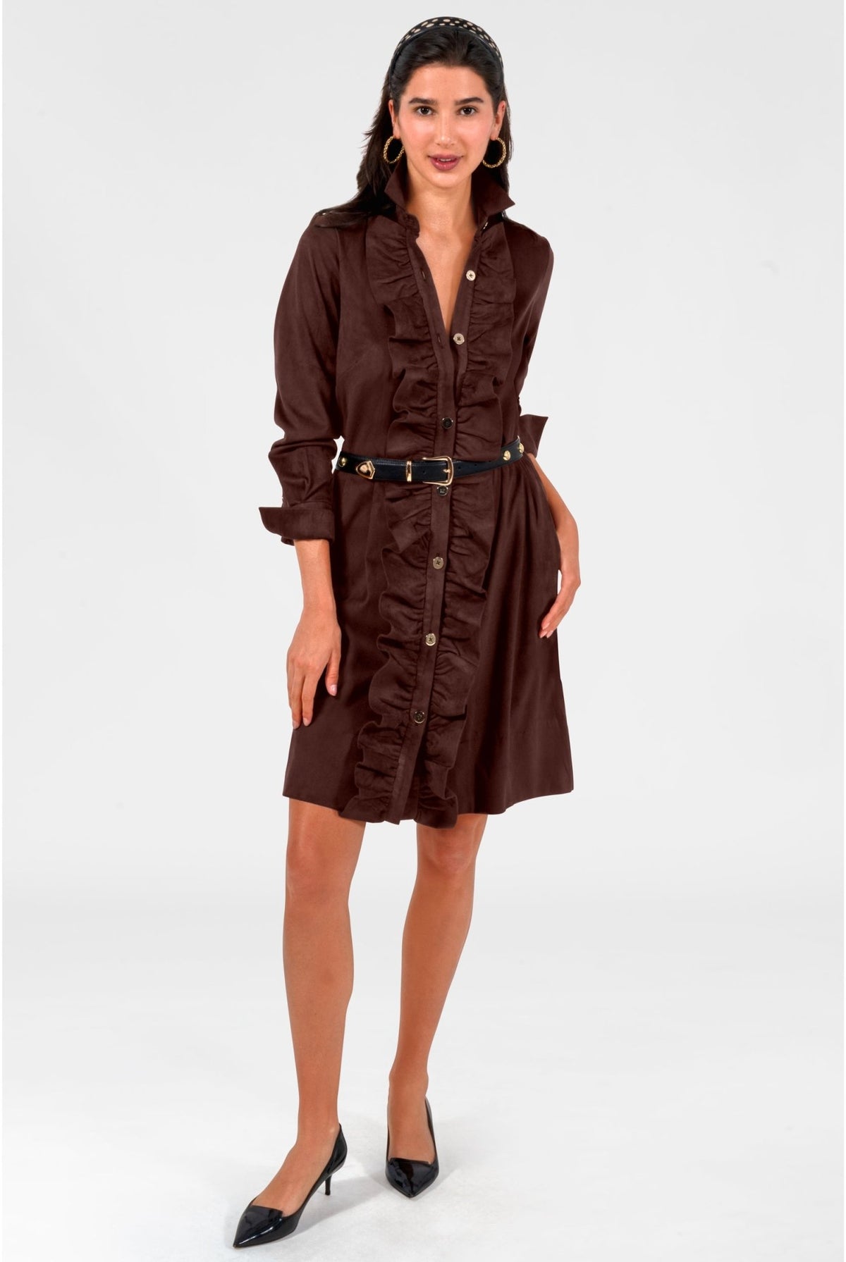 Ruffle Rumble Dress - Ultra Suede Brown