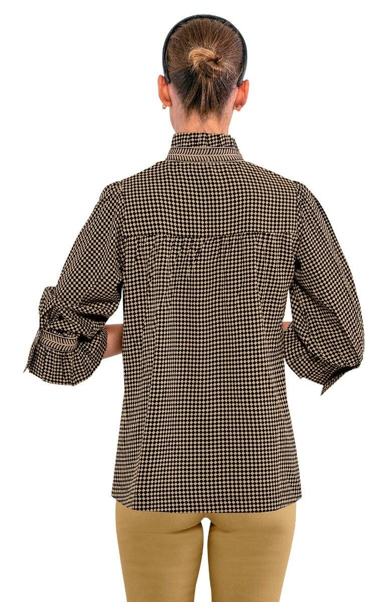 Ruffleneck Tunic - Checkmate - Final Sale Black Khaki
