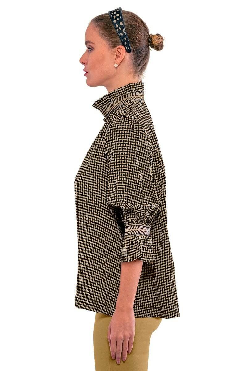 Ruffleneck Tunic - Checkmate - Final Sale Black Khaki