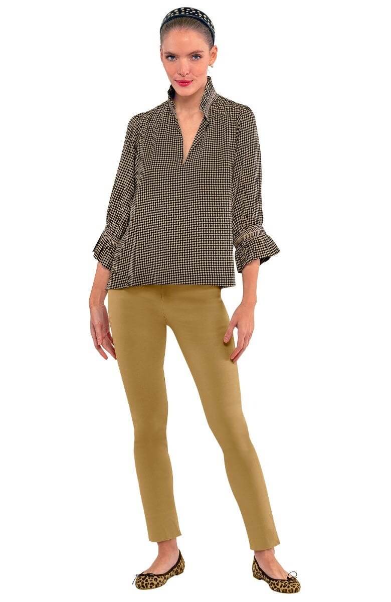 Ruffleneck Tunic - Checkmate - Final Sale Black Khaki