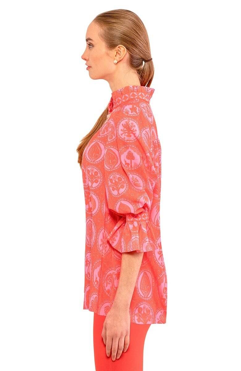 Ruffleneck Tunic - Circle Of Love Pink Red