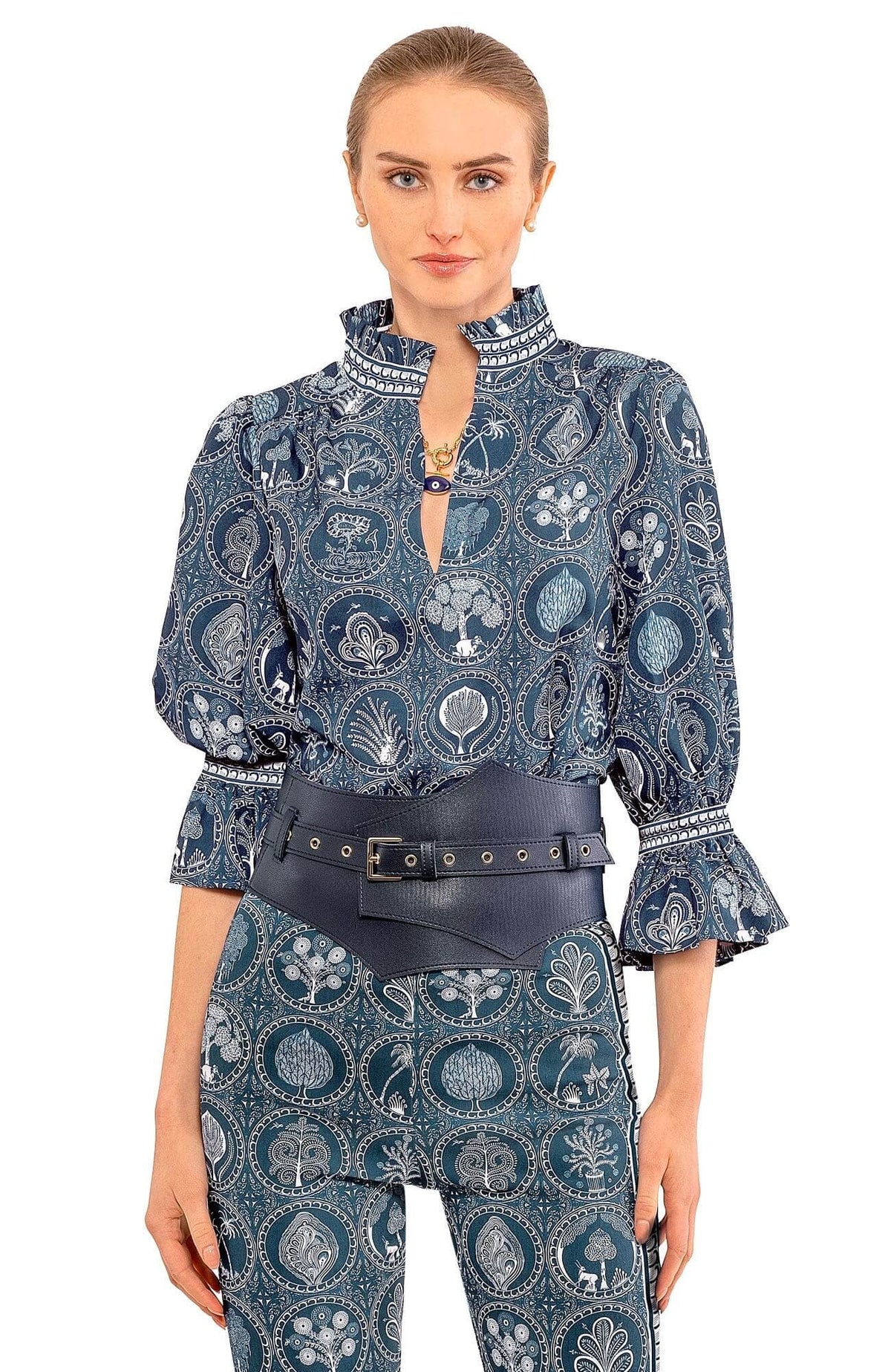 Ruffleneck Tunic - Circle Of Love Navy White