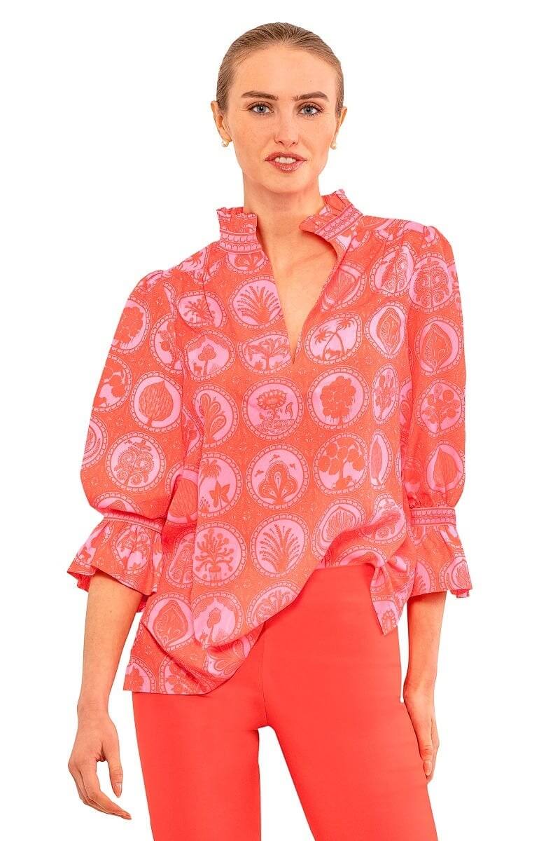 Ruffleneck Tunic - Circle Of Love Pink Red