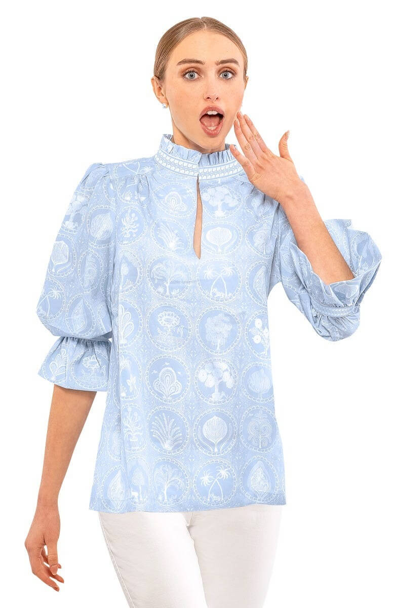 Ruffleneck Tunic - Circle Of Love - Final Sale Periwinkle White