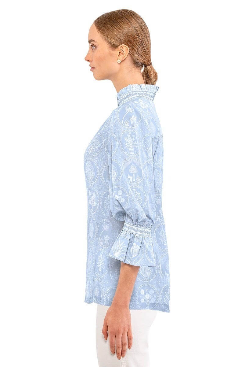 Ruffleneck Tunic - Circle Of Love Periwinkle White