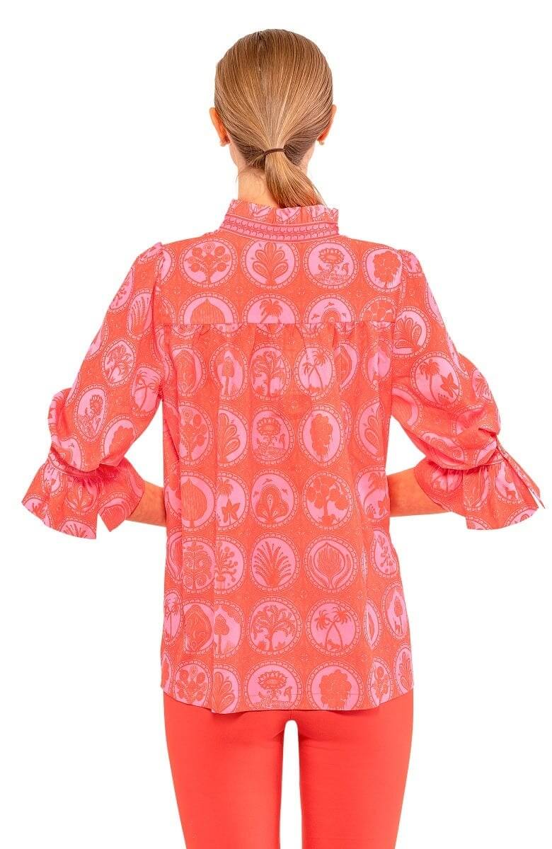 Ruffleneck Tunic - Circle Of Love Pink Red