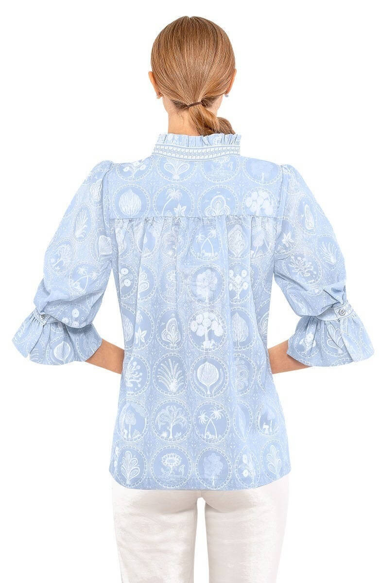 Ruffleneck Tunic - Circle Of Love Periwinkle White