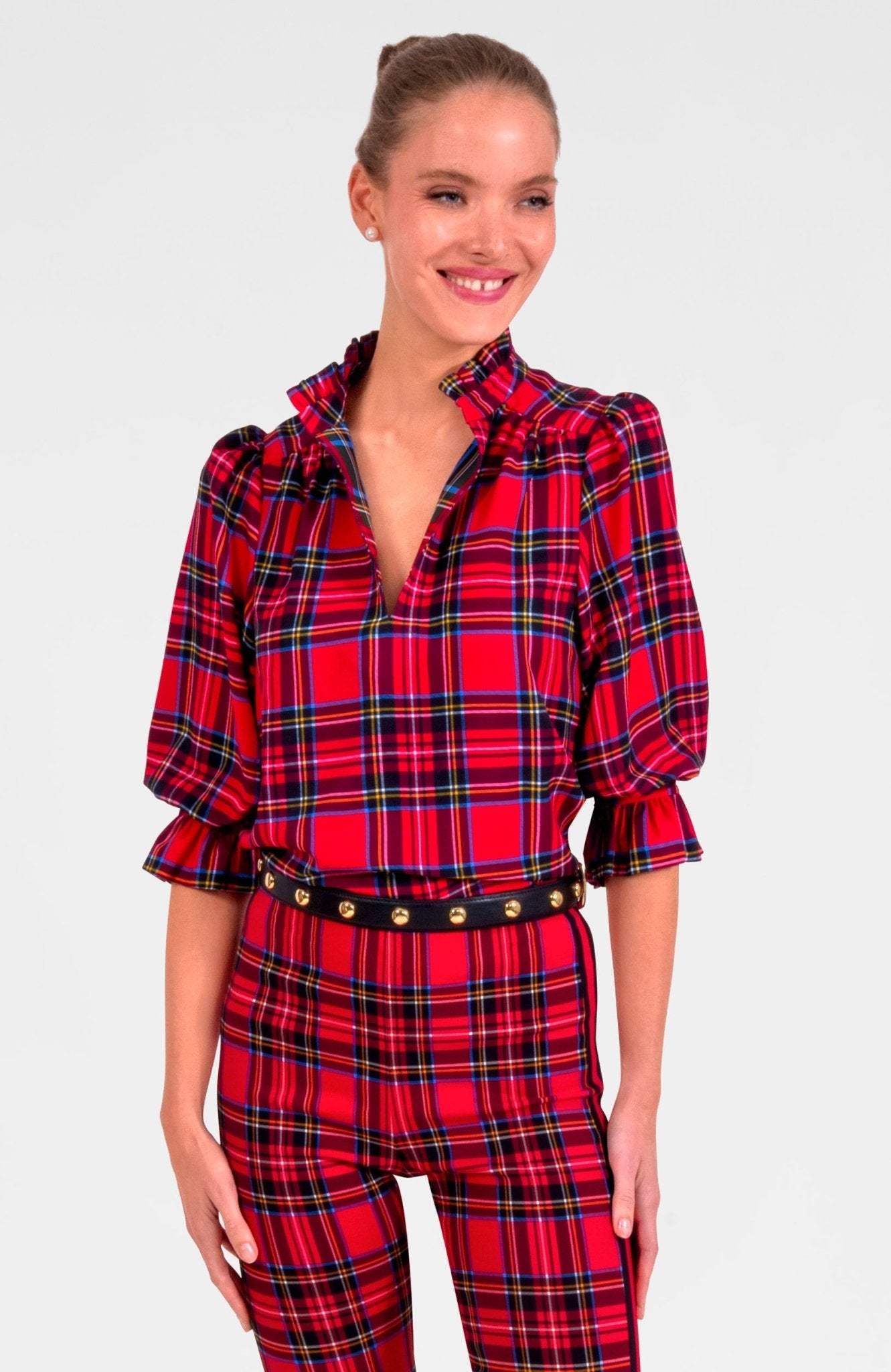 Ruffleneck Tunic - Duke Of York Red Multi