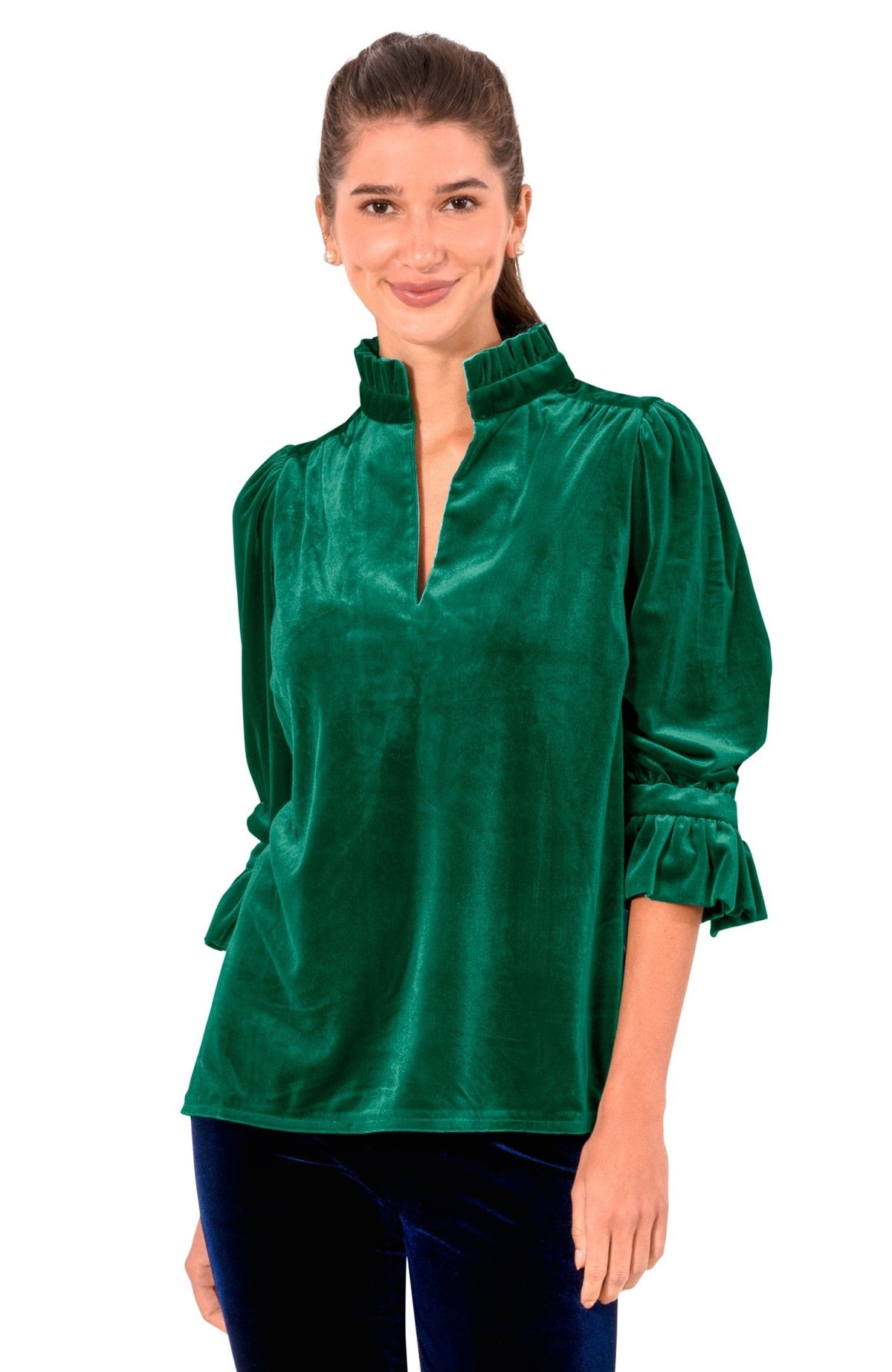 Ruffleneck Tunic - Silky Velvet Emerald